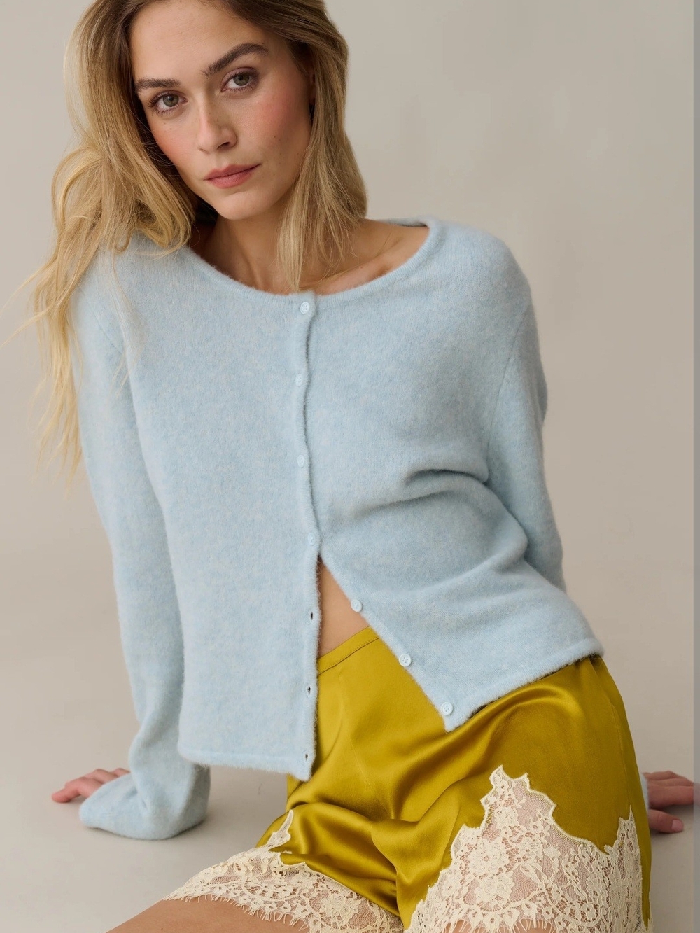 Few Moda Light Blue Soft Knit Button-Front Sweater